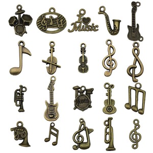 Colgante de instrumento musical de aleación de zinc antiguo, tamaño mediano, I Love Music, accesorio de joyería DIY para pulsera y collar - Product Image 5