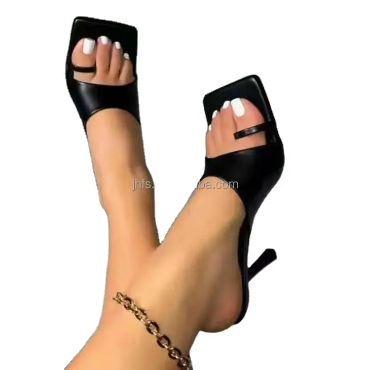 J&H fashion 2022 wholesale sexy stiletto square toe high heel flip flops ladies trendy large size slip on heeled sandals