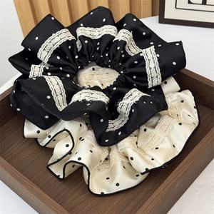 Chouchous en dentelle française pour femmes, à pois, grands élastiques à cheveux, accessoires de coiffure élégants pour filles et adolescentes - Product Image 5