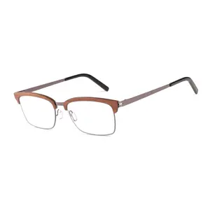 2024 Metal Wood Grain Eyeglasses Carbon Fiber Frame Fashion Herrenbrillen Optical Frame Men's Glasses