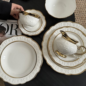 Cross-Border Export Disposable Modern Fruit Gold-Edged Porcelain <b>Ceramic</b> Pigmented Restaurant Dinnerware <b>Set</b> Plates Bowls - Product Image 2