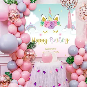 Groothandel Custom Thema Roze Kinderen Verjaardagsfeest Decoratie Banner Taart Ballon Set