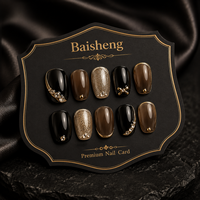 Cartes de présentation pour faux ongles à presser en feuille d'or, formes irrégulières variées, motif feuille et lignes, logo personnalisé, pour emballage de vente au détail de kits de faux ongles
