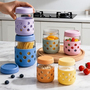 Frascos de Vidrio de 16 oz para Avena Nocturna con Tapas Herméticas y Fundas de Silicona, Recipientes Herméticos para Almacenamiento de Alimentos para Yogur y Cereal - Product Image 3