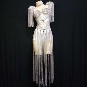 Combinaison de scène pour femme, style sexy, avec épaulettes, strass et franges, pour danse <span class=keywords><strong>jazz</strong></span>, spectacle de danse, club - Product Image 2