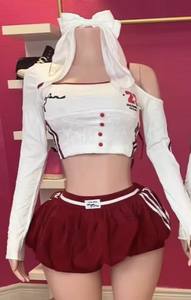 新款女式两件套长袖脱肩针织t恤和泡泡裙套装休闲优雅套装 - Product Image 6