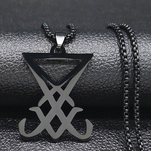 <span class=keywords><strong>Satan</strong></span> Croix Collier pour Hommes En Acier Inoxydable Noir Gothique <span class=keywords><strong>Étoile</strong></span> Lucifer Bijoux Halloween Cadeau - Product Image 1