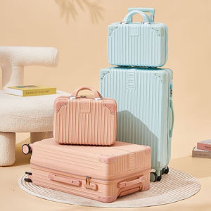 Korean Style Sweet Simple <b>Suitcase</b> 20 24 Inch Combination <b>Lock</b> Zipper Closure Universal Wheels Leisure Travel Women Pink Light - Product Image 1
