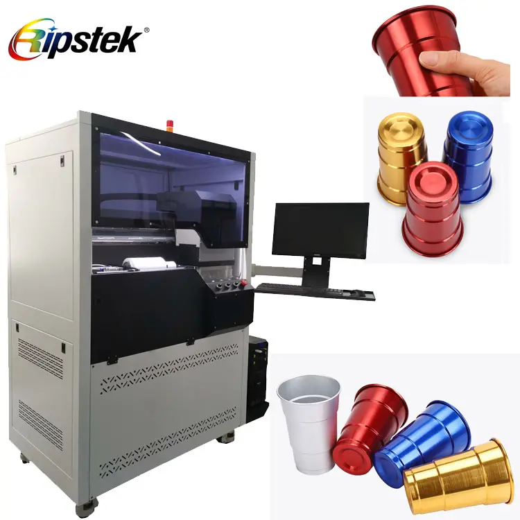 Ripstek 360 degree digital cylindrical printer for ramblers tumbler bottles barware cans uv printer with kcmywwv Aluminum cans