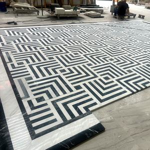 Piastrelle in Marmo Naturale Bianco e Nero con Taglio a Idrogetto, Mosaico per Pavimenti di Hall e Corridoi, Progetto di Piastrelle in Marmo - Product Image 4