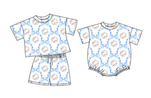 Conjuntos de Ropa Casual para Niños con Estampado de Béisbol, Pantalones Cortos, Mameluco de Burbuja para Bebé, Combinación para Hermanas, Algodón y Elastano Transpirable al por Mayor - Product Image 3