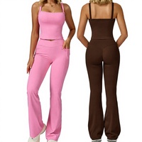 Alibaba Sportswear Wholesale Women's High Waist Flare Yoga Pants Gym Apparel Workout Tank Top 2-Piece Sets Lightweight