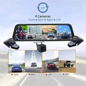 Câmera de visão noturna para carros DVR 4 lentes ADAS WiFi Car Mirror Dash Cam Box BSD preto