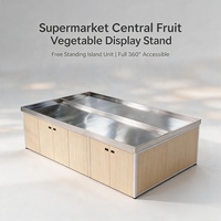 Îlot de présentation modulaire en acier inoxydable à grain de bois pour produits frais, conception robuste et étanche, gain de place, pour supermarché commercial, fruits