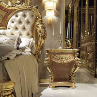 Ensemble de lit King Size en bois de bouleau réglable de luxe français avec incrustation de feuilles d'or, couleur personnalisable et design écologique