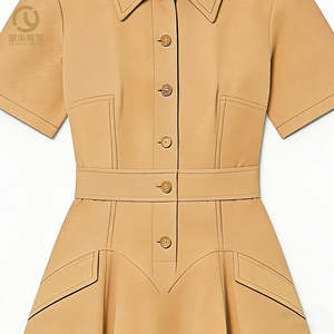 Robe <span class=keywords><strong>Tunique</strong></span> Décontractée Élégante à Manches Courtes pour <span class=keywords><strong>Femme</strong></span>, Taille Plissée, Volants, Longueur Maxi, Disponible en Taille XL – Vente en Gros de Vêtements Personnalisés - Product Image 4