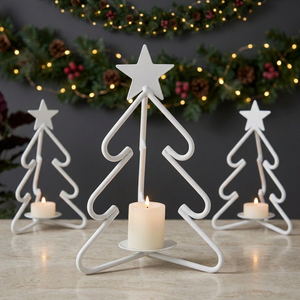 Support de bougie en fil métallique blanc en forme de sapin de Noël pour la décoration intérieure et la saison des fêtes (vente en gros) - Product Image 1