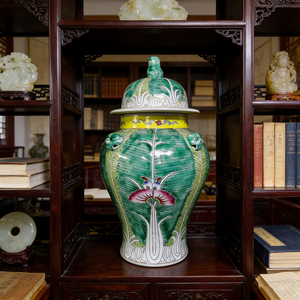 Vase chinois en céramique de porcelaine, motif Bok Choy, peint à la main, pot décoratif pour la pièce, pot à gingembre - Product Image 4