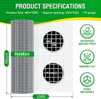 Kawat Jaring Las Galvanis Celup Panas Dynabyte China Hardware Cloth 1/2 Inci 48x100 kaki 19 Gauge Tahan Karat/Korosi