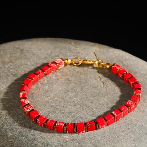 Bracelet pour homme en <span class=keywords><strong>jade</strong></span> <span class=keywords><strong>impérial</strong></span> rouge, inspiré des créateurs vintage, avec perles de pierre attirant l'argent, porte-bonheur, bracelet pour femme Kora - Product Image 4