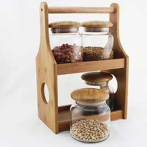 Factory Direct Customized Bamboo 2-tier Storage 4-Jars Glass Storage Organizer for <b>Kitchen</b> <b>Accessories</b> - Product Image 5