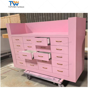 OEM/ODM Service Modern <strong>Pink</strong> and Gold Wood <strong>Beauty</strong> <strong>Salon</strong> Reception Desk for Commercial Use - Product Image 3