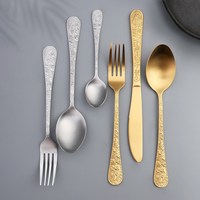 Ensemble de couverts en acier inoxydable martelé et poli sablé, couteaux, cuillères et fourchettes, pour restaurant, mariage, doré