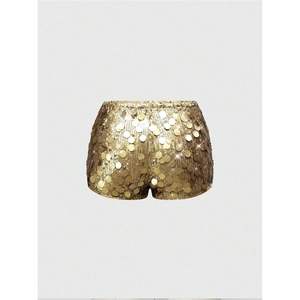 Shorts micro-pailletés personnalisés pour femmes, taille basse, mini-shorts moulants, tenue de club, or scintillant - Product Image 3