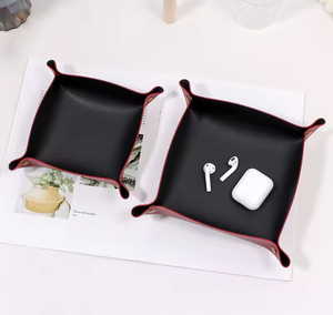 Nordic Ins Style Leather Storage Tray Foldable Portable Single-Tier Color Catchall for Home Office Hotel Use Key <b>Makeup</b> - Product Image 6