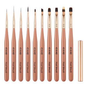 10Pcs Painted Wood Handle Nail Art Brush Set Round Angled Flat Liner Tips for Gel Polish Manicure - Product Image 5