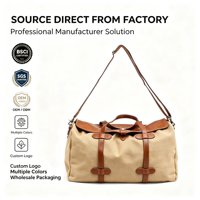 Sac fourre-tout en toile cirée imperméable de grande capacité avec fermeture à glissière à sangle en cuir à la mode Logo personnalisé Weekender pour le voyage