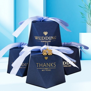 Boîte à bonbons élégante bleu marine pour mariage, cadeau de fête de mariage, boîte à bonbons, bonbonnière avec nœud en ruban de satin - Product Image 3