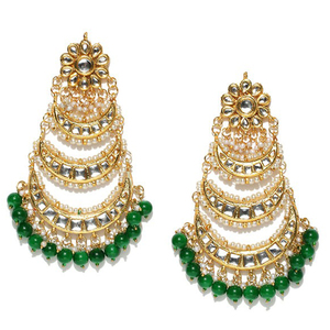 Boucles d'oreilles pendantes ethniques à la mode en alliage, ornées de perles et de pierres artistiques, bijoux de mariage pour mariée, pour tenue de fête et événements festifs - Product Image 6