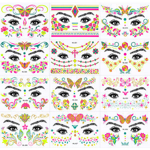 Adesivo del tatuaggio del viso fluorescente Glitter brillante farfalla viso tatuaggio impermeabile alato tatuaggio <span class=keywords><strong>per</strong></span> la festa di musica - Product Image 5