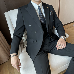 <span class=keywords><strong>Traje</strong></span> de hombre vintage marrón café de doble botonadura, conjunto de 3 piezas para negocios, corte británico ajustado, talla grande, blazer formal para novio de boda - Product Image 2
