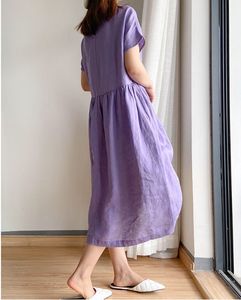 Abito <span class=keywords><strong>Midi</strong></span> Estivo da Donna Casual Oversize Morbido in Lino e <span class=keywords><strong>Cotone</strong></span> a Tinta Unita con Maniche Corte e Logo Personalizzato, Prodotto di Grande Successo - Product Image 5