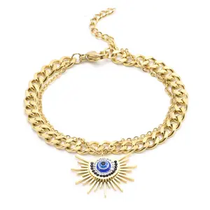 Zircon Beaded Eye Shaped cuban bracelet Stainless Steel Bracelet Fashion Jewelry
