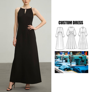 <span class=keywords><strong>Robe</strong></span> longue <span class=keywords><strong>noire</strong></span> élégante et amincissante, coupe classique, texture raffinée, décontractée, pour femme - Product Image 1