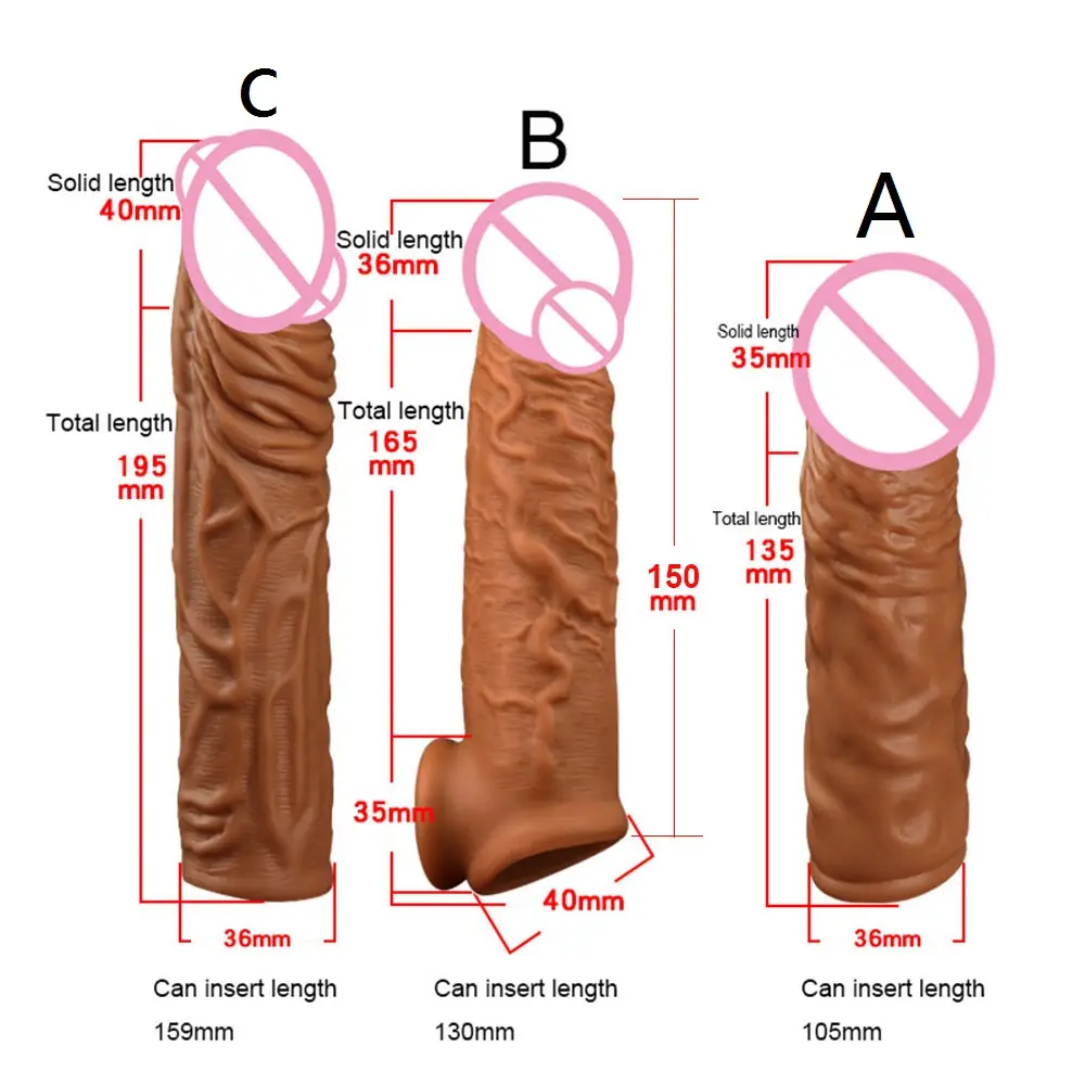 Extensión de pene realista, funda para pene, alargador de pene de silicona reutilizable, condones retrasados para hombres, consolador potenciador, Juguetes sexuales %