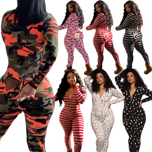 Pijama Enterizo de Manga Larga con Estampado para <span class=keywords><strong>Mujer</strong></span>, con Abertura Trasera, Oferta de Primavera 2021 - Product Image 2