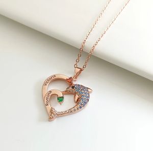Loveher bijoux luxe mode <span class=keywords><strong>dauphin</strong></span> pierre de naissance nom <span class=keywords><strong>collier</strong></span> personnalisé coeur nom <span class=keywords><strong>collier</strong></span> 925 argent laiton pas facile à décolorer - Product Image 5