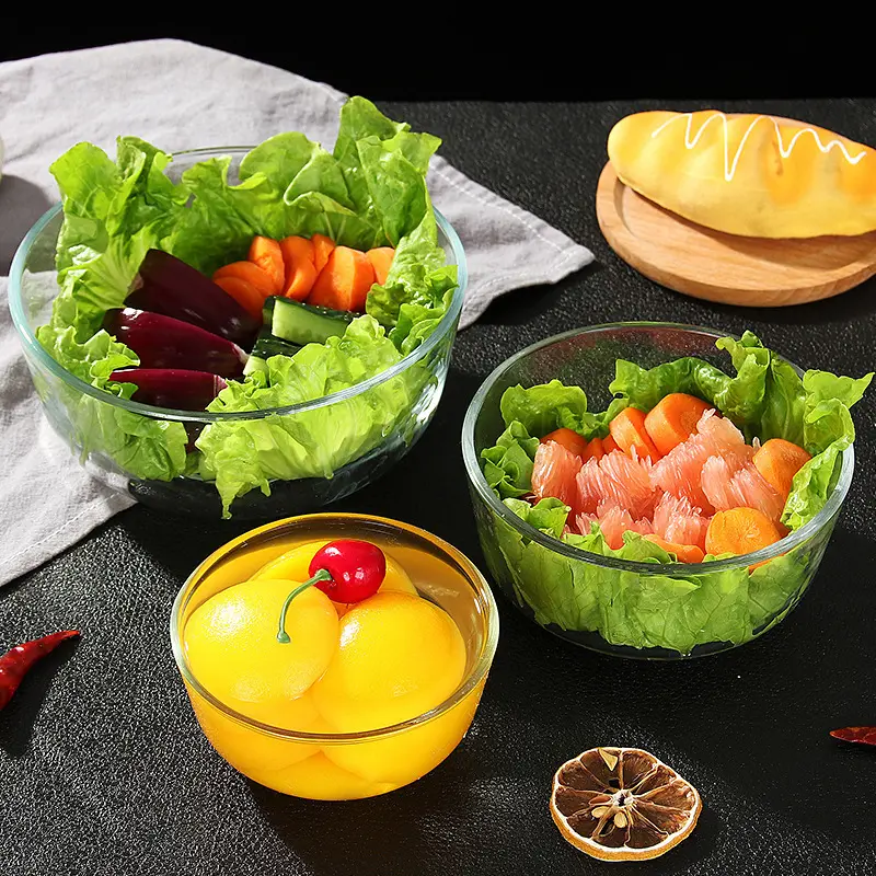 Mangkuk sup kaca tahan panas, mangkuk Salad mie gelembung buah dan sayuran tebal besar