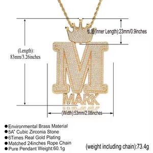 Collana pendente alla moda con zircone ghiacciato placcato in argento stile Hip Hop <span class=keywords><strong>lettera</strong></span> <span class=keywords><strong>M</strong></span> corona basso Design per feste di anniversario - Product Image 6