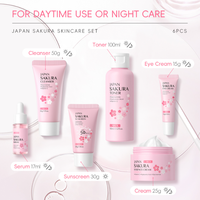 Ensemble de 6 produits de soins de la peau Sakura en gros: Nettoyant pour le visage Toner Lotion de soin de la peau Essence Crème pour les yeux Essence OEM
