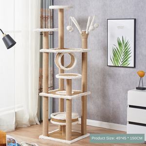 Árbol para Gatos de Ratán y Madera, Grande, Moderno y de Lujo, con Plataforma de Salto Alta, Poste de Rascado y Tabla de Rascado, con Diseño Atractivo y Juguetes - Product Image 5