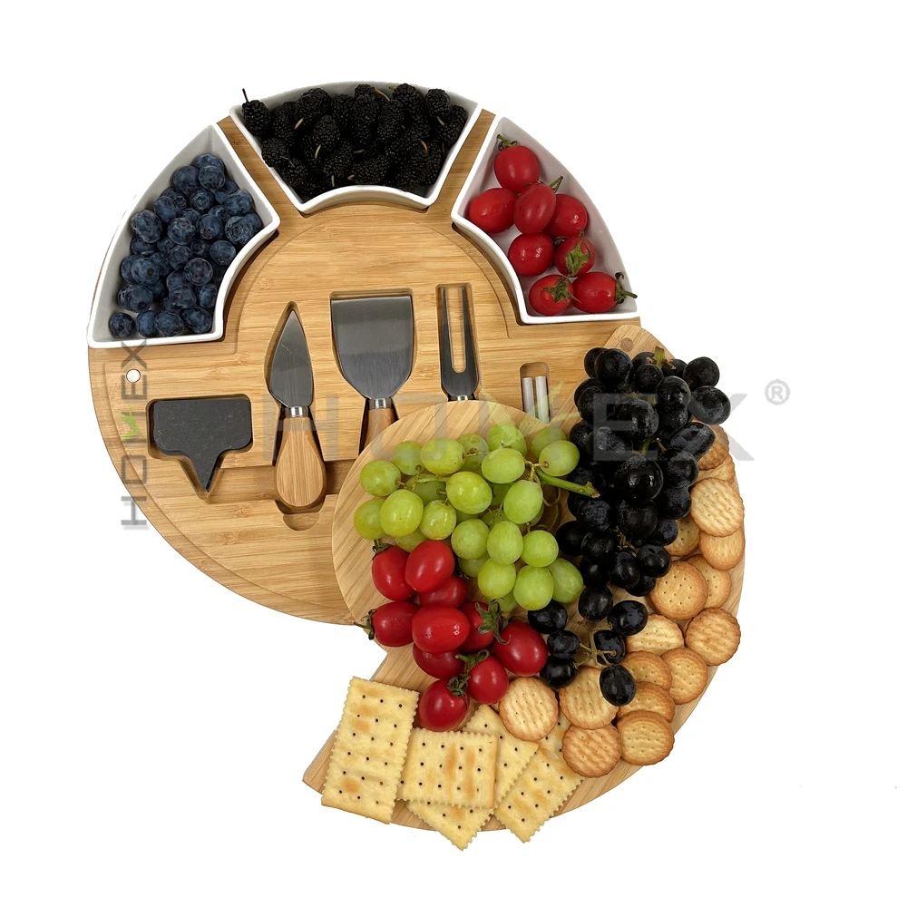 Вращающаяся сервировочная тарелка Lazy Susan из дерева акации для сервировки сыра, крекеров, насадок и продуктов для пальцев.