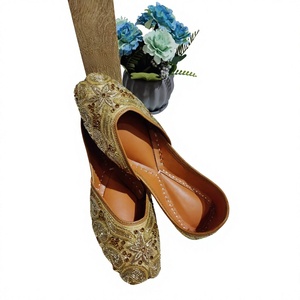 Indian Traditional Mixed Colors Flower Design Genuine Leather Customizable Casual Shoes Hook Loop Closure Flat Heel <b>Toe</b> Fashion - Product Image 2