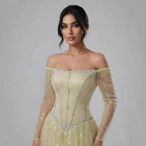 Serene Hill LA73464 Elegante Vestido <span class=keywords><strong>de</strong></span> Fiesta Amarillo con Hombros Descubiertos y Manga Larga 2026, Vestido <span class=keywords><strong>de</strong></span> Noche con Corsé y Corte en A para Mujer - Product Image 2