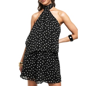 Vestido Mini de Verano con Estampado de Puntos, Cuello Halter y Espalda Descubierta, Estilo Holgado, en Chifón, para Mujer - Product Image 1