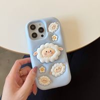 Mignon Animal 3D stéréoscopique mouton couverture arrière avec support dessin animé Silicone antichoc téléphone étui pour iphone s 16 15 14 pro max